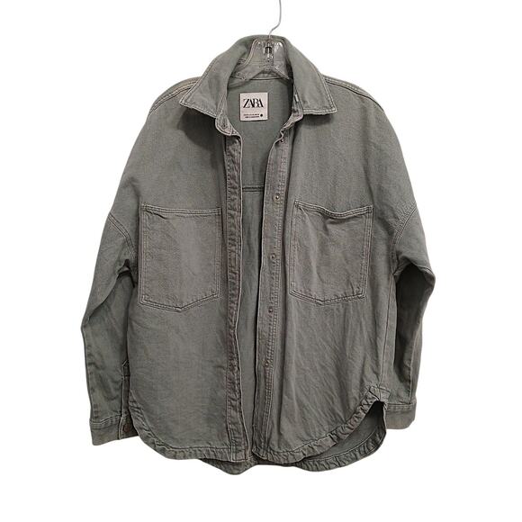 Zara Shacket Denim Overshirt Oversized Jacket Womens XXS Olive Gorp Lagen Boho - Picture 1 of 16